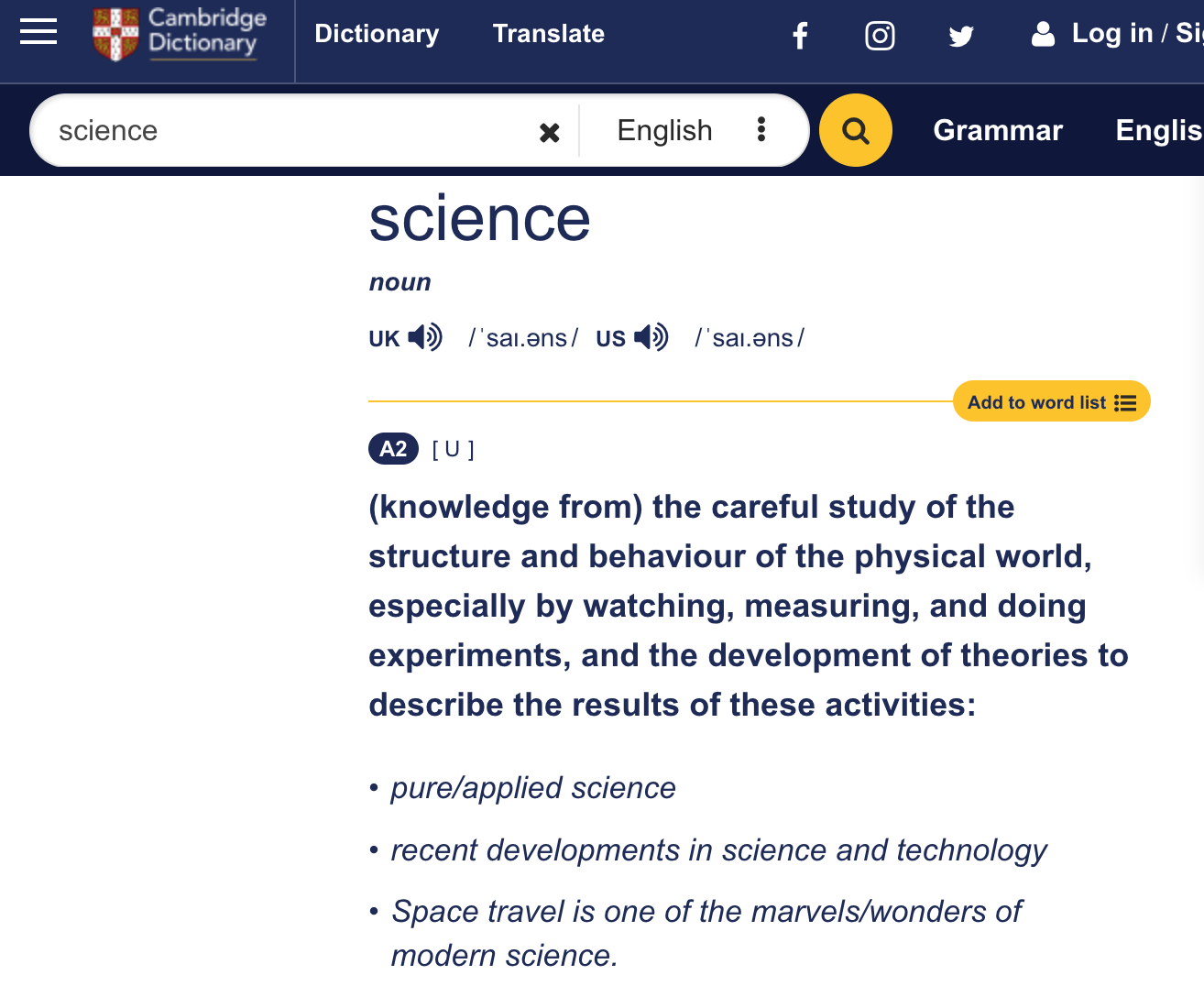 Cambridge Dictionary - Science